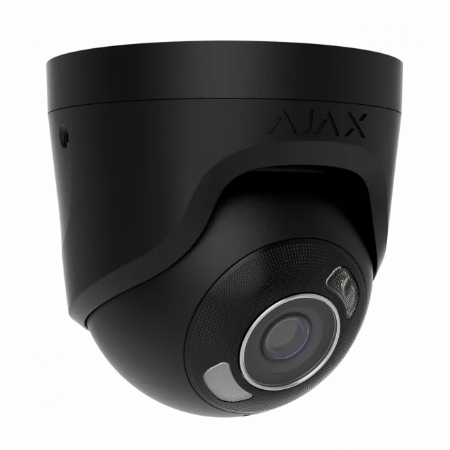 IP-Камера дротова Ajax TurretCam HL black, 8мп, 4мм, гібридне підсвічування IR 50м, білий Led 50м, Poe, True WDR, IP 65, ІЧ 50м, аудіо, 75° до 85°, купольна, чорна