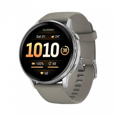 Смарт-годинник Garmin Venu 4 Silver з Silver Gray сірим силіконовим ремінцем