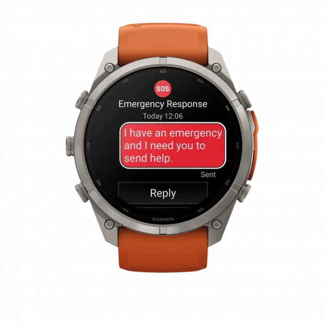 Смарт-годинник Garmin Fenix 9 Pro - inReach, 51мм Titanium з Autumn Orange/Spark Orange помаранчевим силіконовим ремінцем