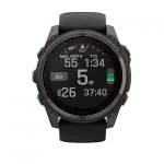 Смарт-годинник Garmin Fenix 8 51мм, Solar Sapphire, Carbon Gray DLC Titanium з Black/Pebble Gray чорним силіконовим ремінцем