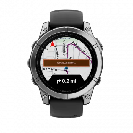 Смарт-годинник Garmin Fenix E 47мм, AMOLED Stainless Steel з чорним силіконовим ремінцем