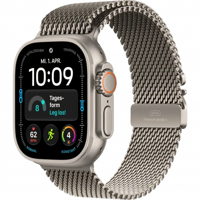 Apple Watch Ultra 4 GPS + LTE 49mm Natural Titanium Case with Natural Titanium Milanese Loop - Medium Medium (MJA94)