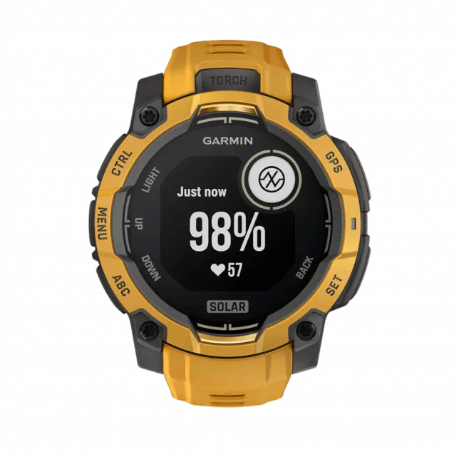 Смарт-годинник Garmin Instinct 3 45 мм, Solar Sunburst помаранчевий з Sunburst/Grey помаранчевим/сірим силіконовим ремінцем