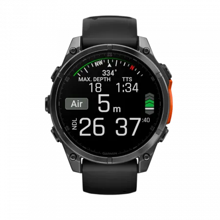Смарт-годинник Garmin Fenix 8 47мм, AMOLED Slate Gray з Black чорним силіконовим ремінцем