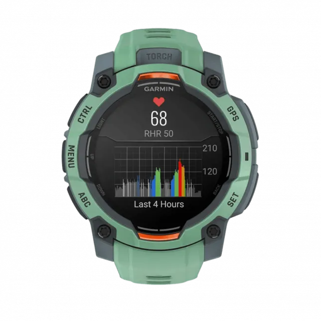 Смарт-годинник Garmin Instinct 3 45 мм, AMOLED Neotropic зелений з Neotropic зеленим силіконовим ремінцем