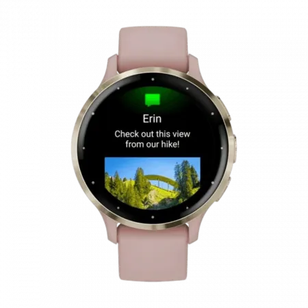 Смарт-годинник Garmin Venu 3S Soft Gold Stainless Steel Bezel з Dust Rose рожевим корпусом та силіконовим ремінцем