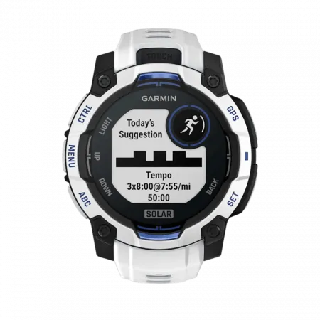 Смарт-годинник Garmin Instinct 3 45 мм, Solar Whitestone білий з Whitestone/Bolt Blue білим/синім силіконовим ремінцем