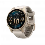 Смарт-годинник Garmin Fenix 8 43мм, AMOLED Sapphire, Soft Gold з Fog Gray/Dark Sandstone сірим силіконовим ремінцем