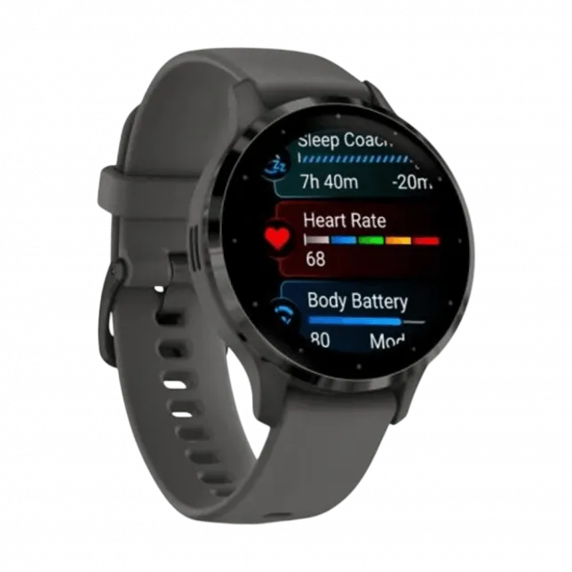 Смарт-годинник Garmin Venu 3S Slate Stainless Steel Bezel з Pebble Gray темно-сірим корпусом та силіконовим ремінцем