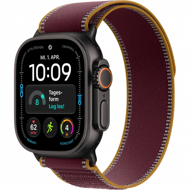 Apple Watch Ultra 4 GPS + LTE 49mm Black Titanium Case with Burgundy Trail Loop - S/M (MJC34)
