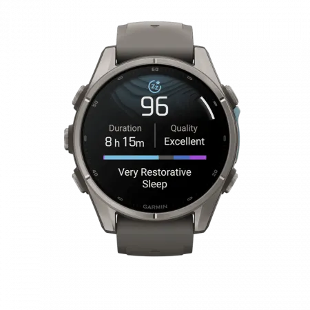 Смарт-годинник Garmin Fenix 9 43мм, Titanium з Pebble Gray темно-сірим силіконовим ремінцем
