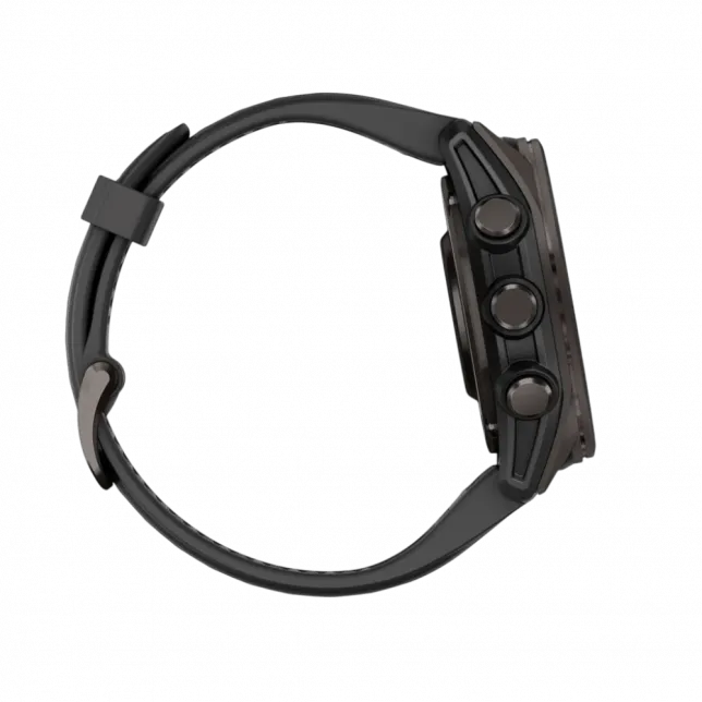 Смарт-годинник Garmin Fenix 8 43мм, AMOLED Sapphire, Carbon Grey DLC Titanium з Black/Pebble Grey чорним силіконовим ремінцем