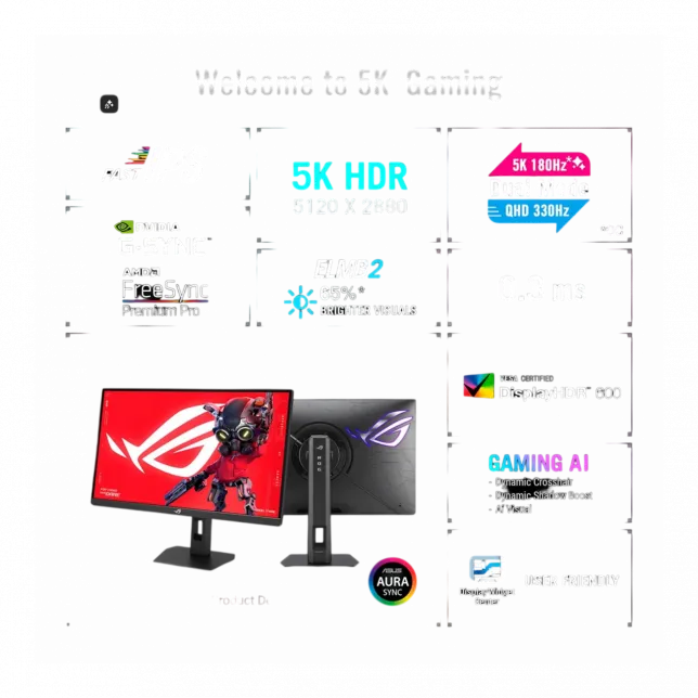 Монітор Asus 27" ROG Strix 5K XG27JCG 2xHDMI, DP, USB-C, 3xUSB, IPS, 5120x2880, 180Hz, 0.03ms, DCI-P3 97%, G-SYNC, FreeSync, Pivot, HDR600