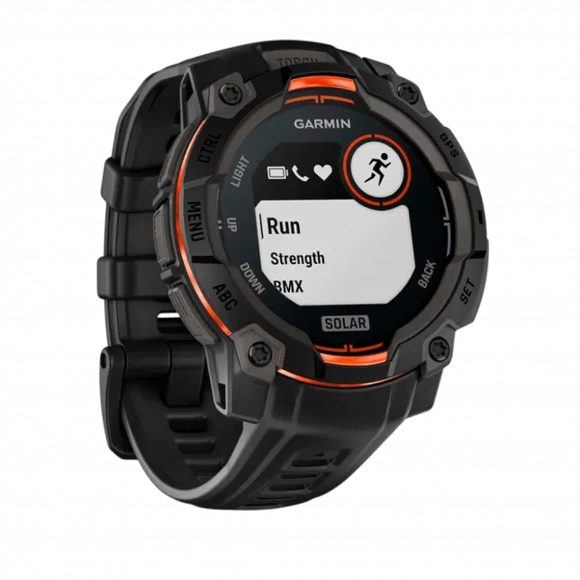 Смарт-годинник Garmin Instinct 3 45 мм, Solar Black чорний з Black чорним силіконовим ремінцем
