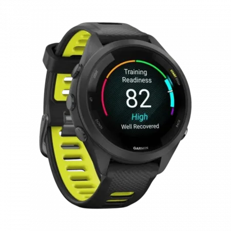 Смарт-годинник Garmin Forerunner 265S з чорним корпусом та Black/Amp Yellow чорним силіконовим ремінцем