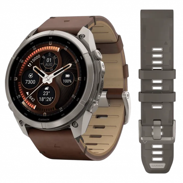 Смарт-годинник Garmin Fenix 9 Pro - inReach, 51мм Titanium з Walnut коричневим шкіряним ремінцем