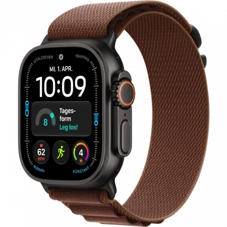 Apple Watch Ultra 4 GPS + LTE 49mm Black Titanium Case with Burgundy Alpine Loop - Medium (MJC14)