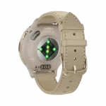 Смарт-годинник Garmin Venu 3S Soft Gold Stainless Steel Bezel з French Gray сірим корпусом та шкіряним ремінцем