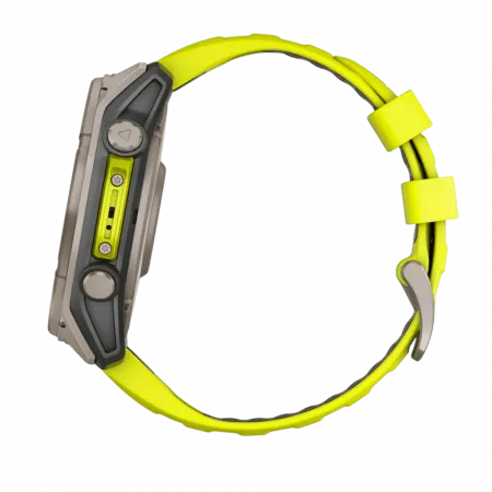 Смарт-годинник Garmin Fenix 8 51мм, Solar Sapphire, Titanium з Amp Yellow/Graphite жовтим силіконовим ремінцем