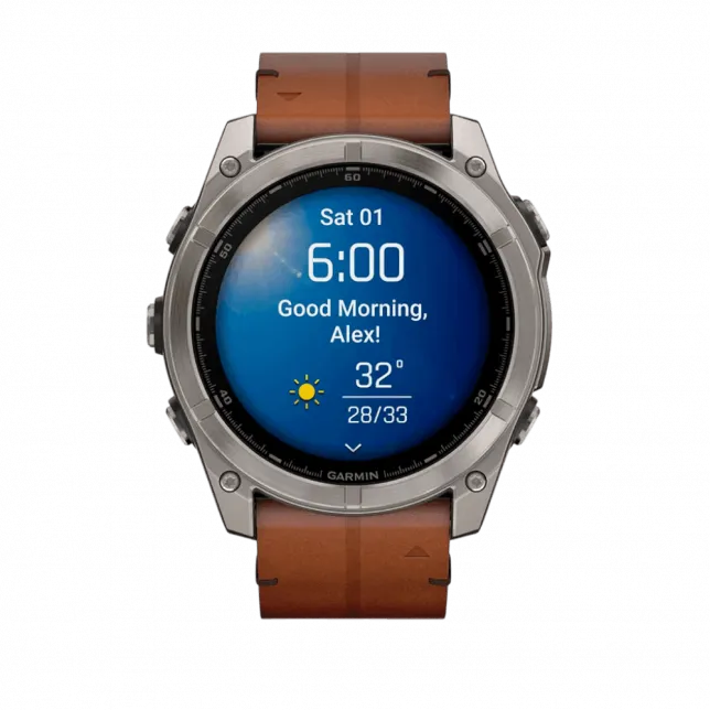 Смарт-годинник Garmin Fenix 8 51мм, AMOLED Sapphire, Titanium з Chestnut коричневим шкіряним ремінцем