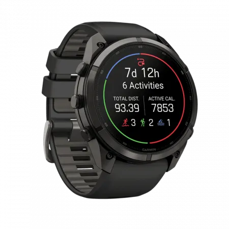 Смарт-годинник Garmin Fenix 9 Pro 51мм, Carbon Gray DLC Titanium з Black/Pebble Grey чорним/темно-сірим силіконовим ремінцем