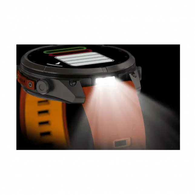 Смарт-годинник Garmin Fenix 9 Pro - inReach, 47мм Titanium з Autumn Orange/Spark Orange помаранчевим силіконовим ремінцем