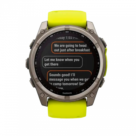 Смарт-годинник Garmin Fenix 8 51мм, Solar Sapphire, Titanium з Amp Yellow/Graphite жовтим силіконовим ремінцем