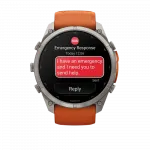 Смарт-годинник Garmin Fenix 9 Pro - inReach, 51мм Titanium з Autumn Orange/Spark Orange помаранчевим силіконовим ремінцем