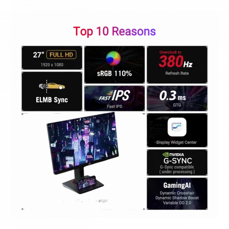 Монітор Asus 27" ROG Strix XG279CNS HDMI, DP, USB-C, IPS, 380Hz, 0.3ms, sRGB 110%, G-SYNC, FreeSync, Pivot, HDR400