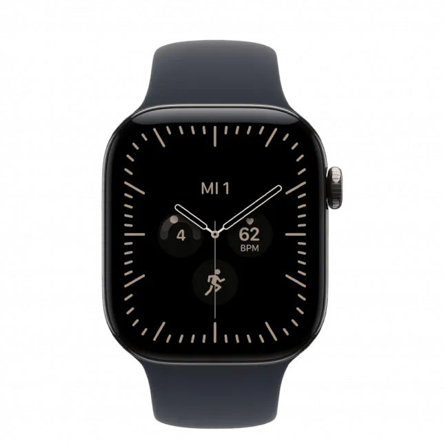 Apple Watch Series 12 GPS + LTE 46mm Natural Titanium Case with Navy Blue Sport Band - M/L (MJGN4)
