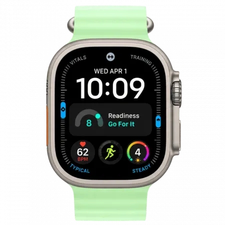 Apple Watch Ultra 4 GPS + LTE 49mm Natural Titanium Case with Neon Green Ocean Band (MJCR4+MGCF4)