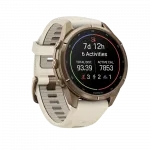 Смарт-годинник Garmin Fenix 9 Pro 43мм, Autumn Gold Titanium з Cream/French Grey бежевим силіконовим ремінцем