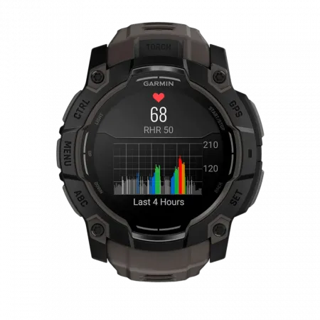 Смарт-годинник Garmin Instinct 3 50 мм, AMOLED Black чорний з Charcoal коричневим силіконовим ремінцем