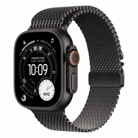 Apple Watch Ultra 3 GPS + LTE, 49mm Black Titanium Case with Black Titanium Milanese Loop - Large