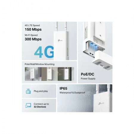Зовнішній маршрутизатор TP-LINK TL-MR100 N300, 4G/LTE, 1xFE LAN/WAN