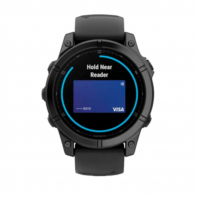 Смарт-годинник Garmin Fenix E 47мм, AMOLED Slate Gray Steel з чорним силіконовим ремінцем