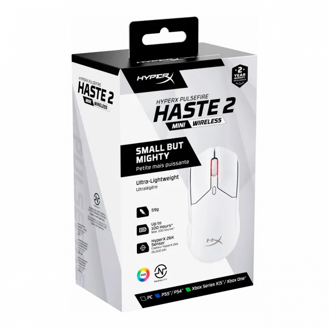 Миша HyperX Pulsefire Haste 2 mini, RGB, USB-A/WL/BT, білий