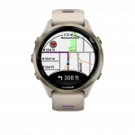Смарт-годинник Garmin Forerunner 970 Soft Gold Titanium з French Grey корпусом та French Grey/Translucent Indigo сірим силіконовим ремінцем