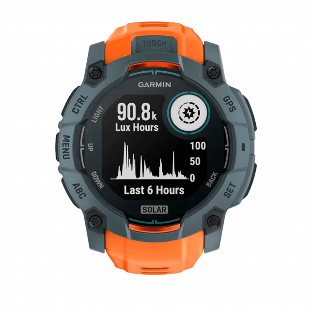 Смарт-годинник Garmin Instinct 3 50 мм, Solar Twilight сірий з Solstice помаранчевим силіконовим ремінцем