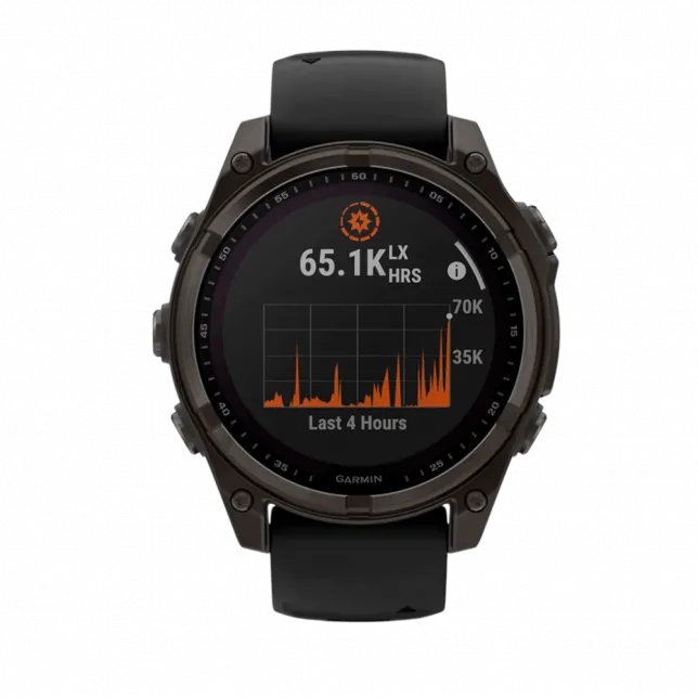 Смарт-годинник Garmin Fenix 8 47мм, Solar Sapphire, Carbon Grey DLC Titanium з Black/Pebble Grey чорним силіконовим ремінцем