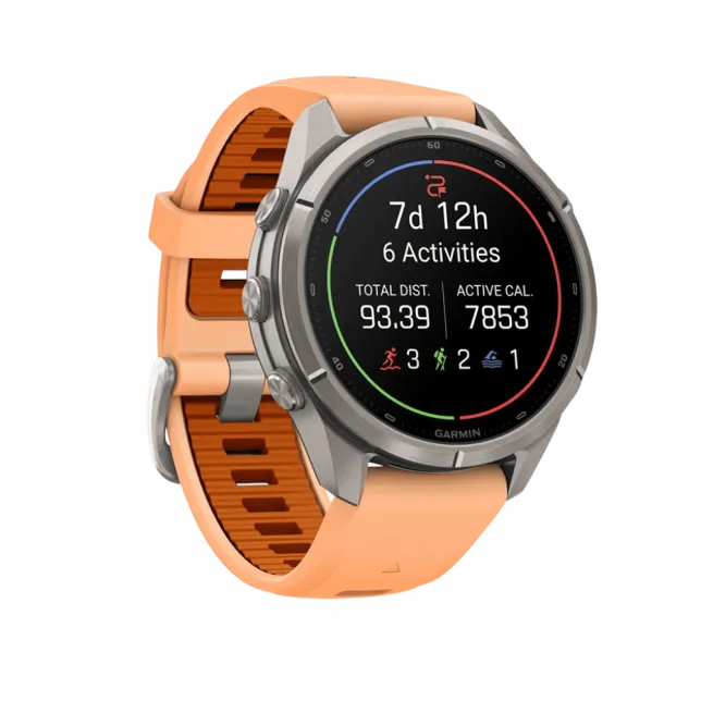Смарт-годинник Garmin Fenix 9 Pro - inReach, 43мм Titanium з Shell Pink/Autumn Orange рожевим/помаранчевим силіконовим ремінцем
