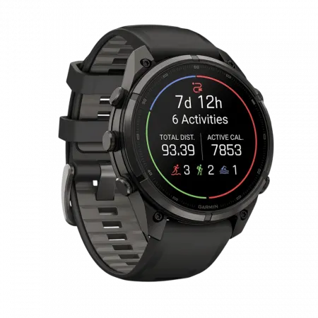 Смарт-годинник Garmin Fenix 9 Pro - inReach, 47мм Carbon Gray DLC Titanium з Black/Pebble Grey чорним/темно-сірим силіконовим ремінцем