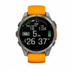 Смарт-годинник Garmin Fenix 8 47мм, AMOLED Sapphire, Titanium з Spark Orange/Graphite помаранчевим силіконовим ремінцем