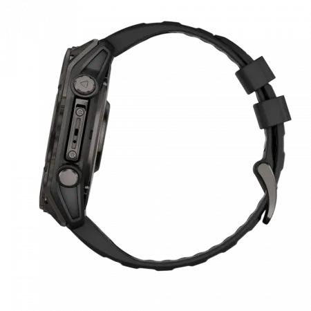 Смарт-годинник Garmin Fenix 8 51мм, AMOLED Sapphire, Carbon Grey DLC Titanium з Black/Pebble Grey чорним силіконовим ремінцем