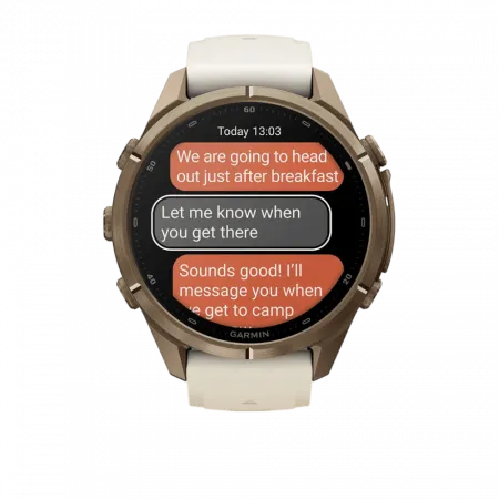 Смарт-годинник Garmin Fenix 9 Pro - inReach, 43мм Autumn Gold Titanium з Cream/French Grey бежевим/сірим силіконовим ремінцем