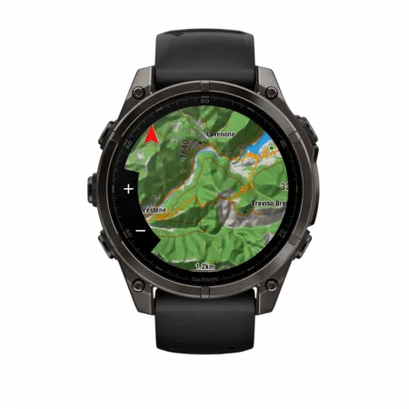 Смарт-годинник Garmin Fenix 8 47мм, AMOLED Sapphire, Carbon Grey DLC Titanium з Black/Pebble Grey чорним силіконовим ремінцем
