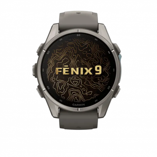 Смарт-годинник Garmin Fenix 9 43мм, Titanium з Pebble Gray темно-сірим силіконовим ремінцем