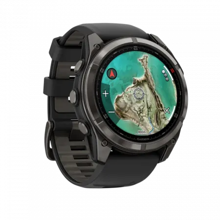 Смарт-годинник Garmin Fenix 8 51мм, MicroLED Sapphire, Titanium, Carbon Gray DLC з Black/Pebble Grey чорним/сірим силіконовим ремінцем