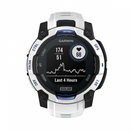 Смарт-годинник Garmin Instinct 3 45 мм, Solar Whitestone білий з Whitestone/Bolt Blue білим/синім силіконовим ремінцем