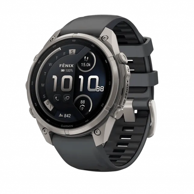 Смарт-годинник Garmin Fenix 9 Pro - inReach, 47мм Titanium з Graphite/Black темно-сірим/чорним силіконовим ремінцем